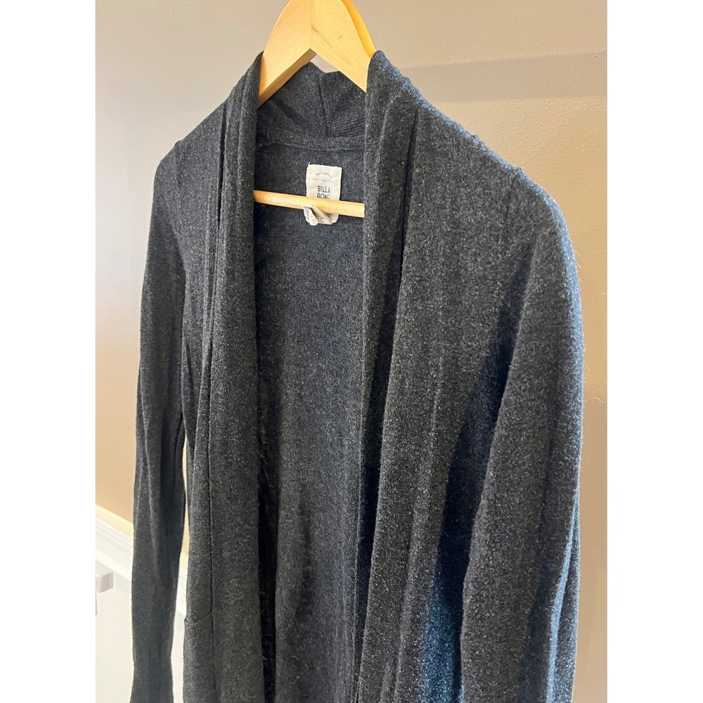 Billabong Charcoal Gray Open Front Cardigan Shawl Collar Pockets JV02JLIN Mens S